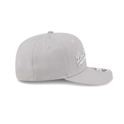 Pictured is this MLB Script LA Dodgers 9SEVENTY Stretch Snap cap in grey. 5