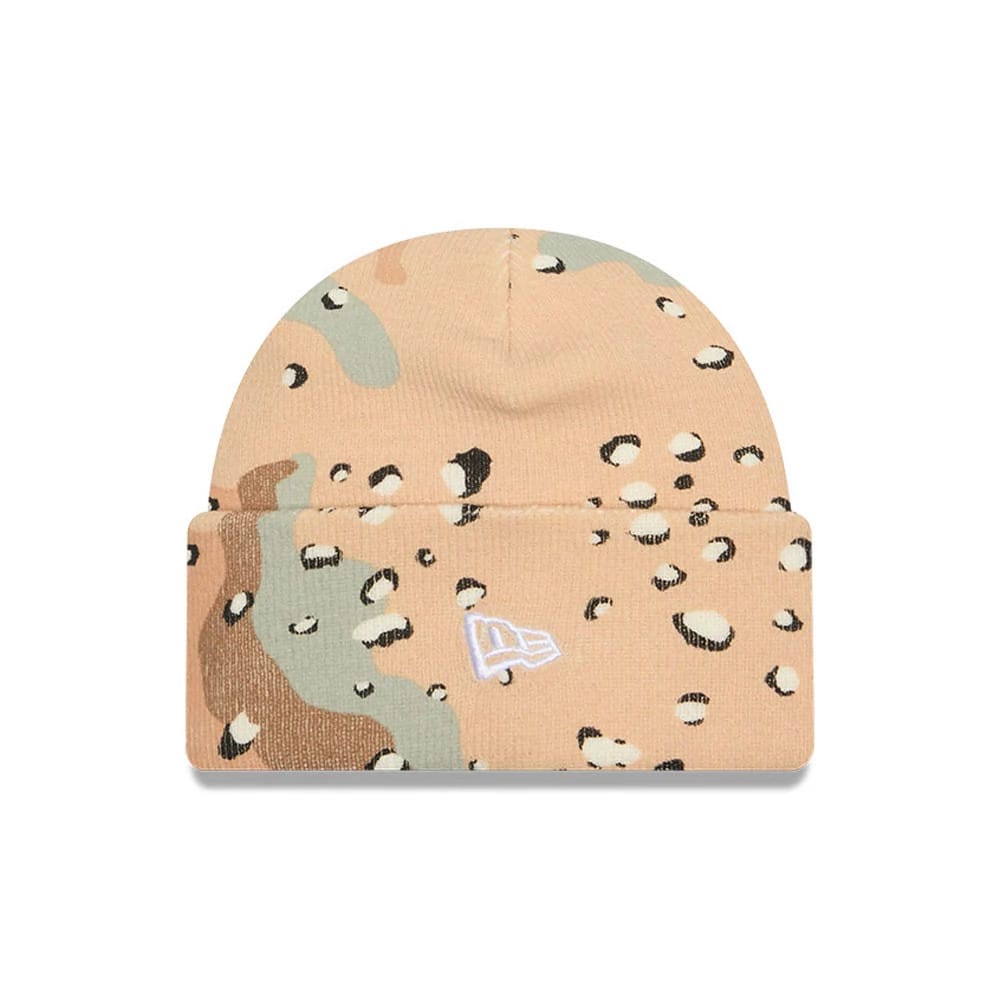 Pictured is this MLB Camo New York Yankees Cuff Knit Beanie cap in beige. 2