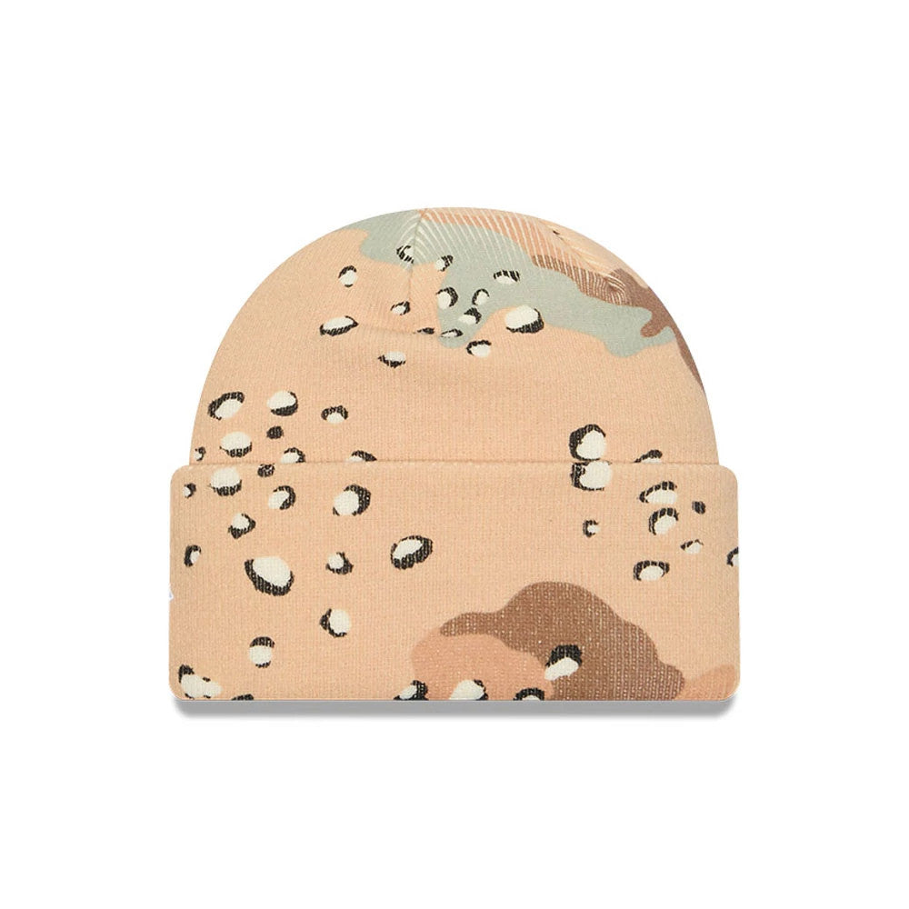 Pictured is this MLB Camo New York Yankees Cuff Knit Beanie cap in beige. 3