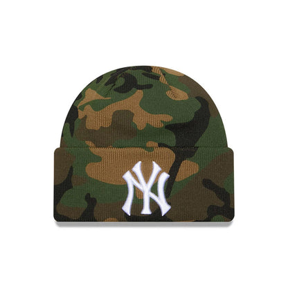 Pictured is this MLB Camo New York Yankees Cuff Knit Beanie cap in green. 1