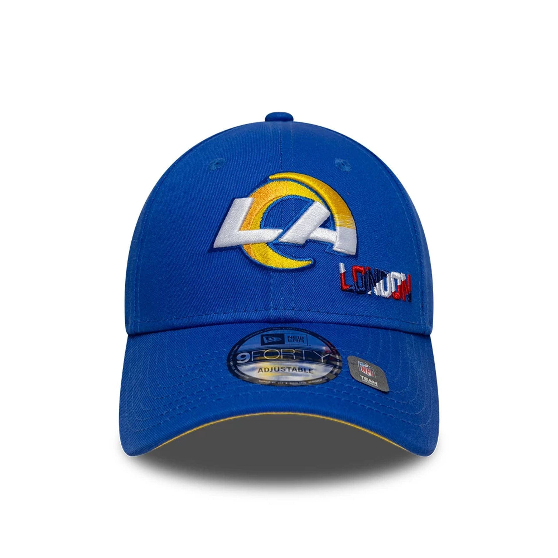 This is a LA Rams NFL International Series Games London 2025 Bright Blue 9FORTY Adjustable Cap 3