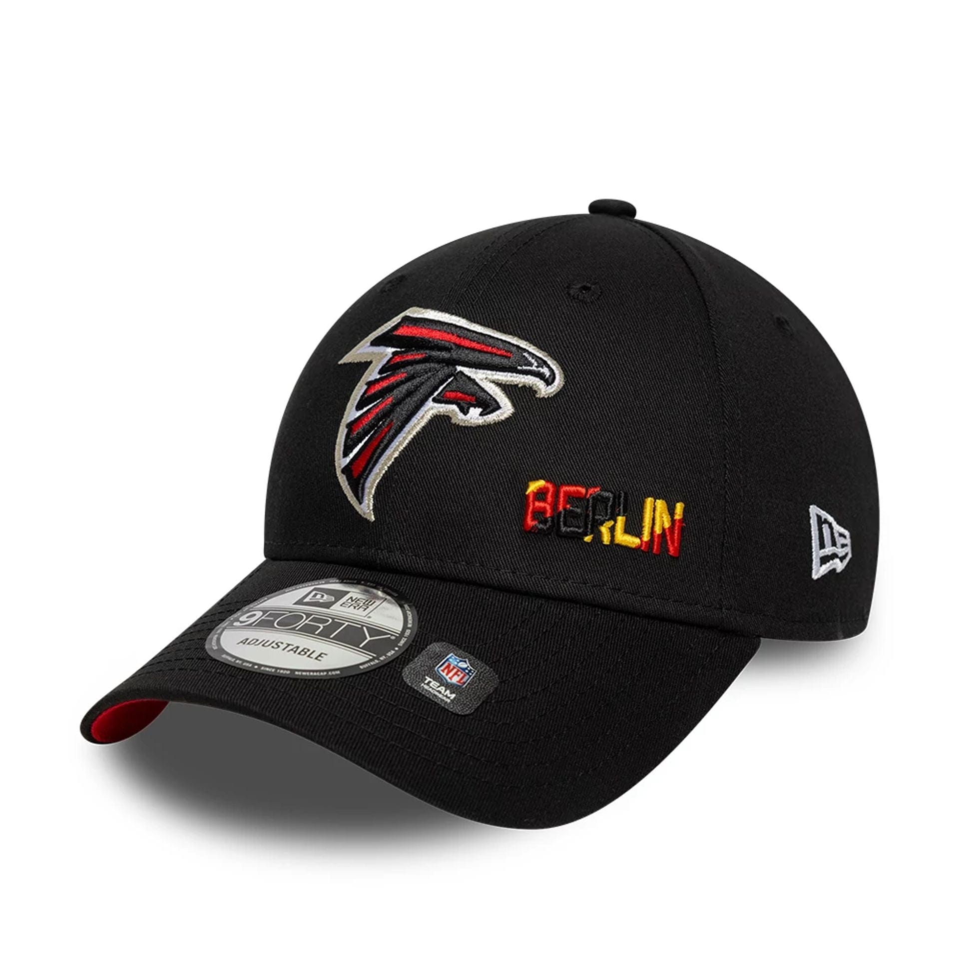 This is a Atlanta Falcons NFL International Series Games Berlin 2025 Black 9FORTY Adjustable Cap 1