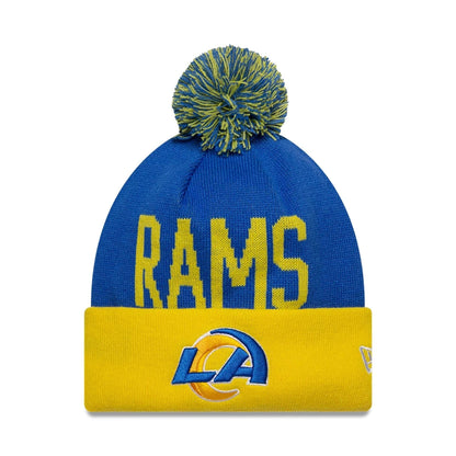 This is a LA Rams NFL International Series Games London 2025 Bright Blue Cuff knit Beanie Hat 1