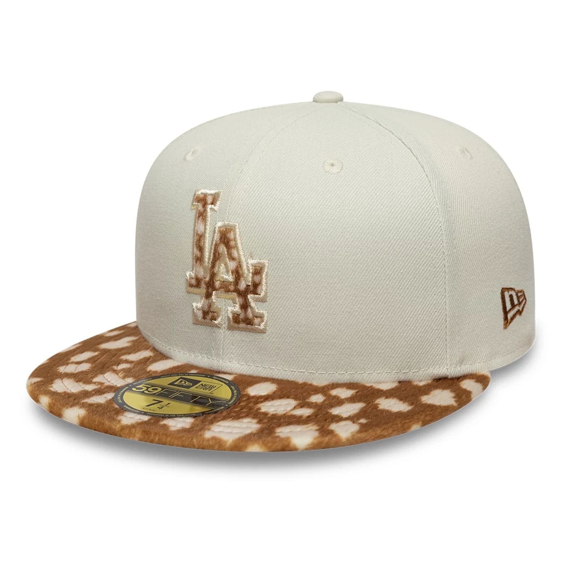 This is a LA Dodgers Animal Print Beige 59FIFTY Fitted Cap 1