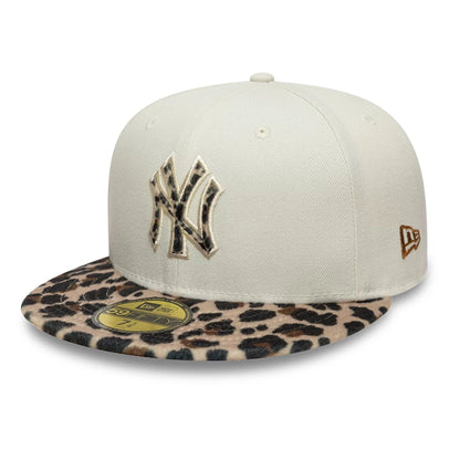 This is a New York Yankees Animal Print Leopard Beige 59FIFTY Fitted Cap 1