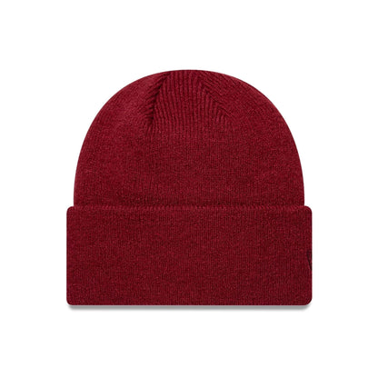 Pictured is this New Era Borg Cuff knit Beanie hat in dark red. 1