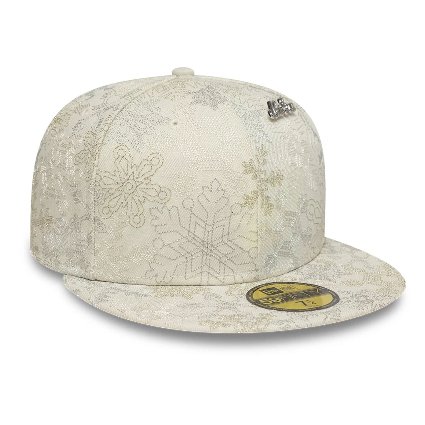 Pictured is this New Era Winter Snowflakes 59FIFTY Fitted cap in light beige. 4