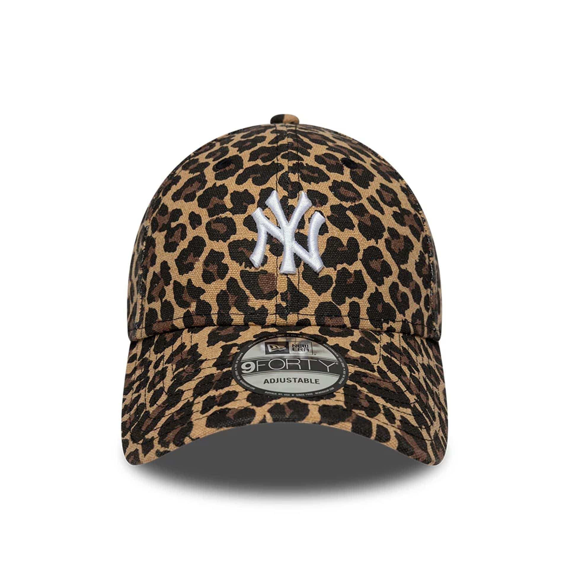 Pictured is this Womens MLB Leopard New York Yankees 9FORTY cap in black. 3