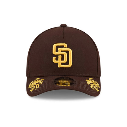 Pictured is this MLB Script San Diego Padres 9FORTY M-Crown A-Frame Adjustable cap in dark brown. 6