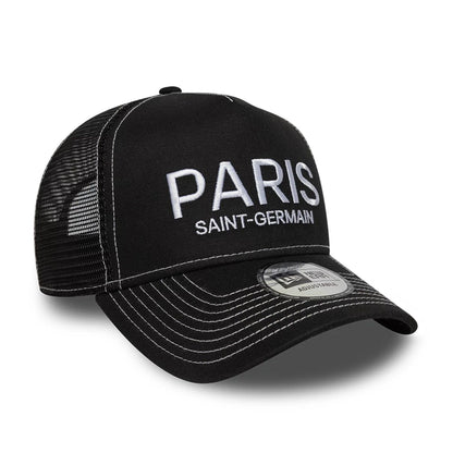 Pictured is this Pop Stitch Paris Saint Germain 9FORTY E-Frame Trucker cap in black. 3