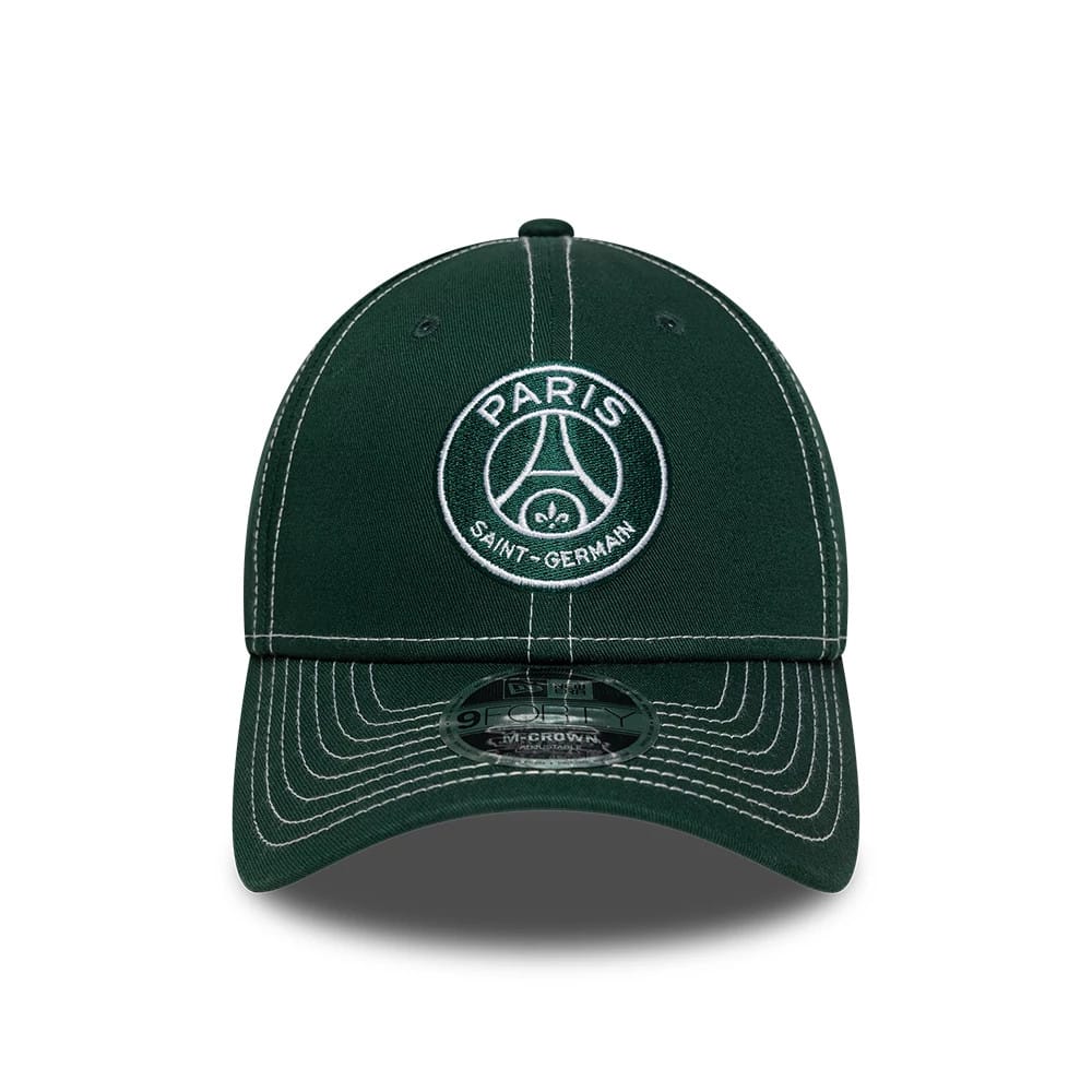 Pictured is this Pop Stitch Paris Saint Germain 9FORTY M-Crown cap in dark green. 2
