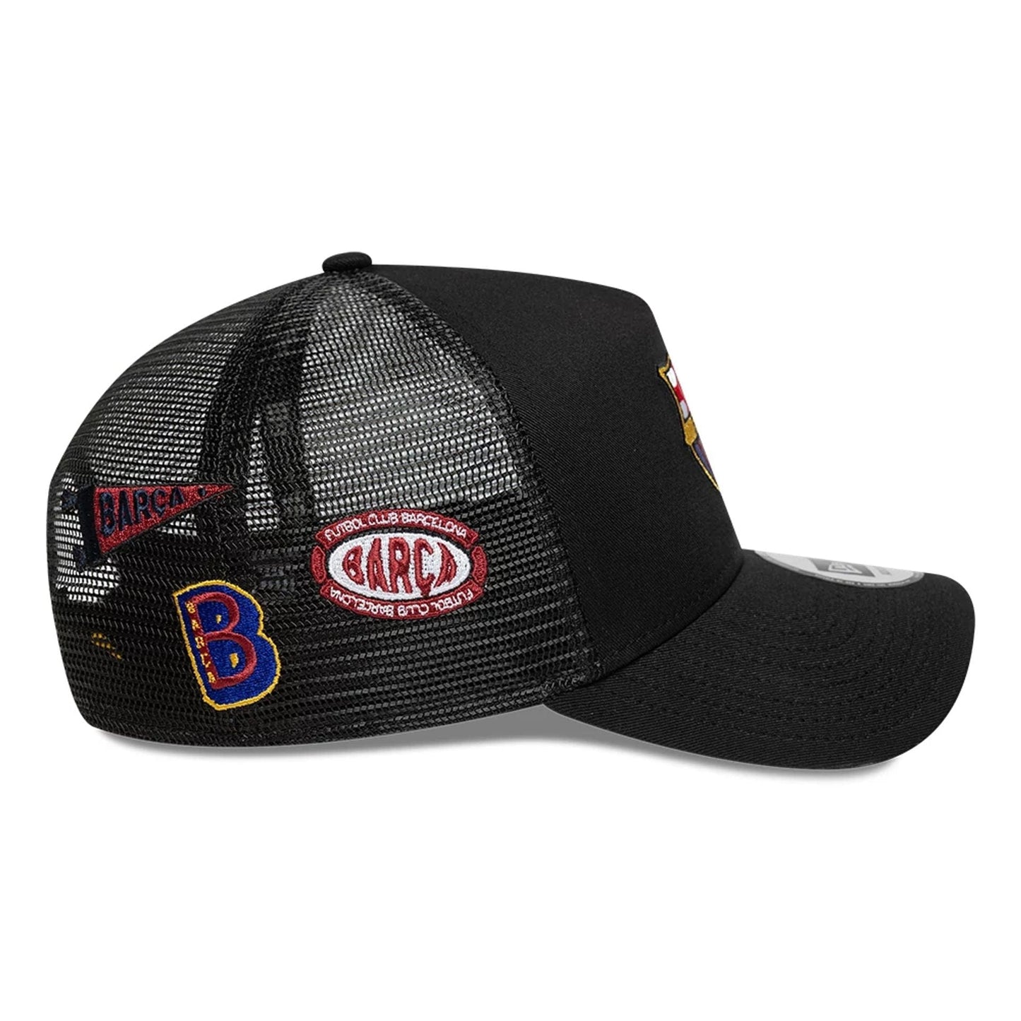 This is a FC Barcelona Patch Black 9FORTY A-Frame Trucker Adjustable Cap 4