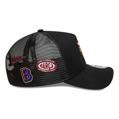This is a FC Barcelona Patch Black 9FORTY A-Frame Trucker Adjustable Cap 4