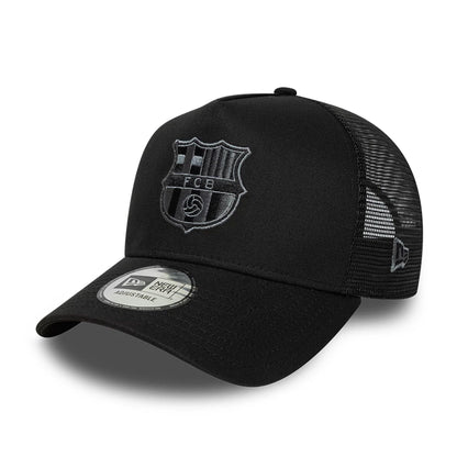 This is a FC Barcelona Tonal Black 9FORTY A-Frame Trucker Adjustable Cap 1