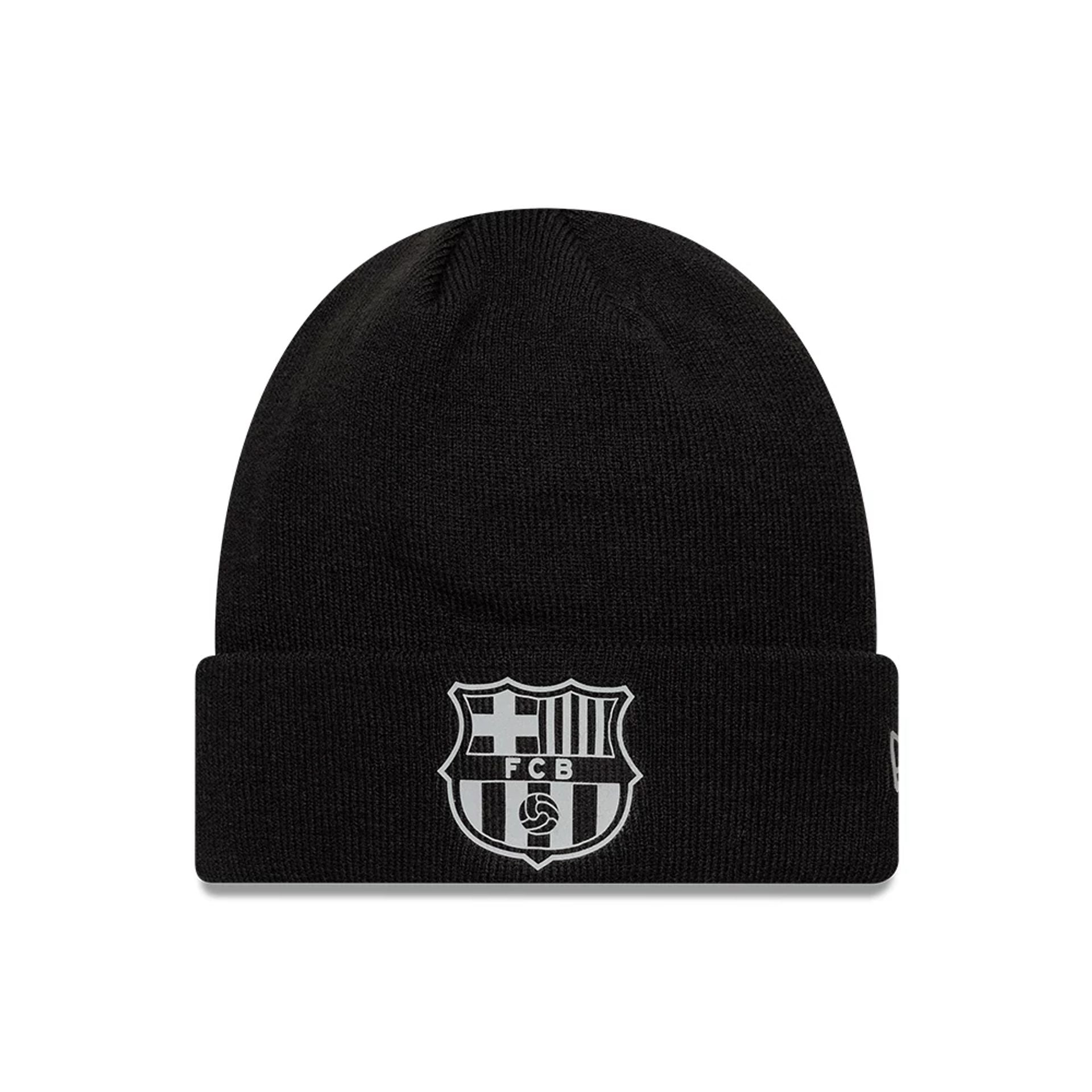 This is a FC Barcelona Reflective Black Cuff knit Beanie Hat 1