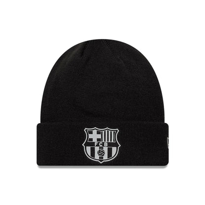 This is a FC Barcelona Reflective Black Cuff knit Beanie Hat 1