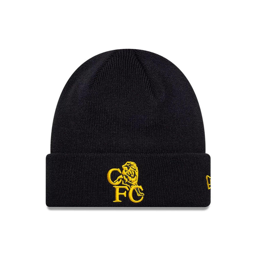Pictured is this Core Retro Chelsea FC Cuff knit Beanie hat in navy. 1