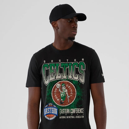 The model is wearing this NBA Hardwood Classic Boston Celtics T-Shirt in black. 7