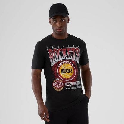 The model is wearing this NBA Hardwood Classic Houston Rockets T-Shirt in black. 1