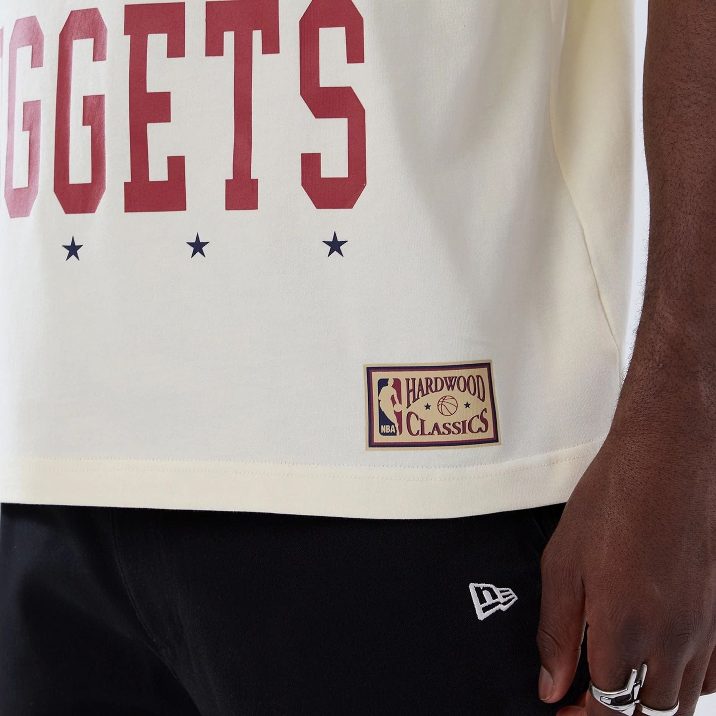 The model is wearing this NBA Hardwood Classic Denver Nuggets T-Shirt in white. 5