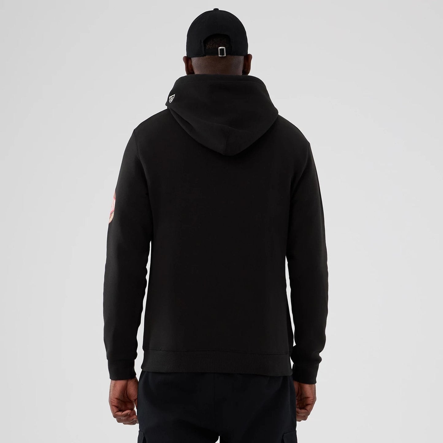 The model is wearing this NBA Hardwood Classic LA Lakers Pullover Hoodie in black. 2