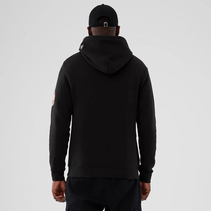 The model is wearing this NBA Hardwood Classic LA Lakers Pullover Hoodie in black. 2