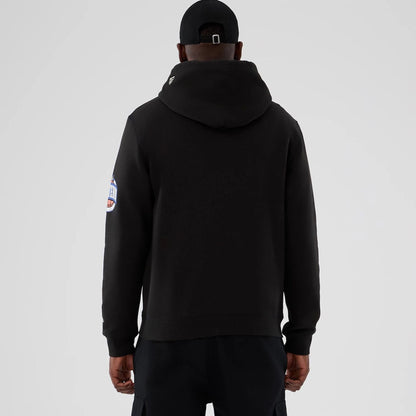 The model is wearing this NBA Hardwood Classic Boston Celtics Pullover Hoodie in black. 2