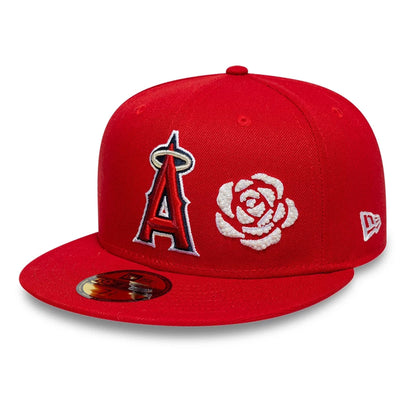 Pictured is this MLB Faux Pearl Icon LA Angels 59FIFTY Fitted cap in red. 1