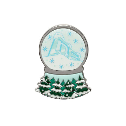 Pictured is this New Era Snow Globe Pin Badge in silver. 1