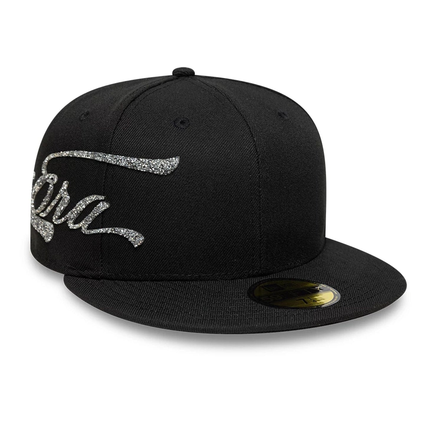 Pictured is this New Era Script 59FIFTY Fitted cap in black. 1