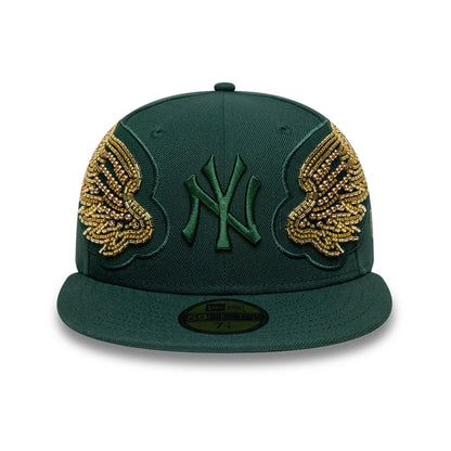Pictured is this MLB Beaded Wings New York Yankees 59FIFTY Fitted cap in dark green. 2