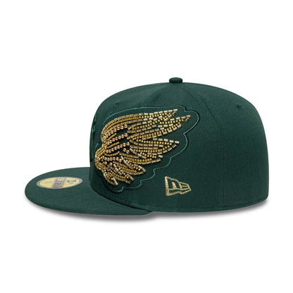 Pictured is this MLB Beaded Wings New York Yankees 59FIFTY Fitted cap in dark green. 4