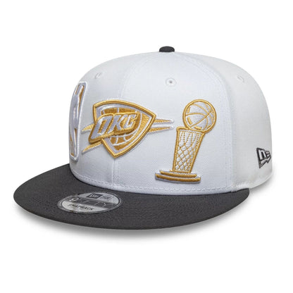 Pictured is this Oklahoma City Thunder NBA Ring Ceremony White 9FIFTY Snapback Adjustable cap. 4