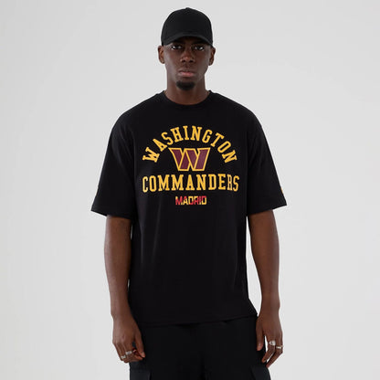 The Male model is wearing Washington Commanders NFL International Series Games 2025 Black Oversized T-Shirt  1