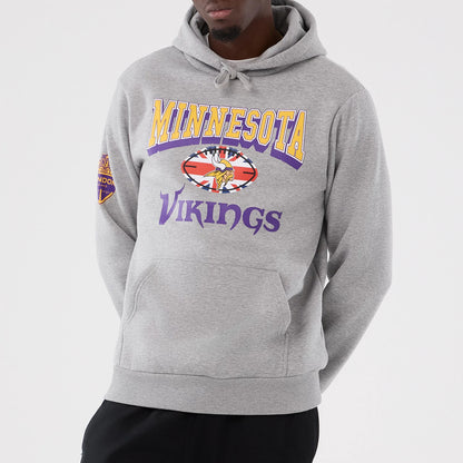 The Male model is wearing Minnesota Vikings NFL International Series Games 2025 Grey Pullover Hoodie 7