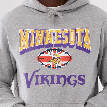 The Male model is wearing Minnesota Vikings NFL International Series Games 2025 Grey Pullover Hoodie 3