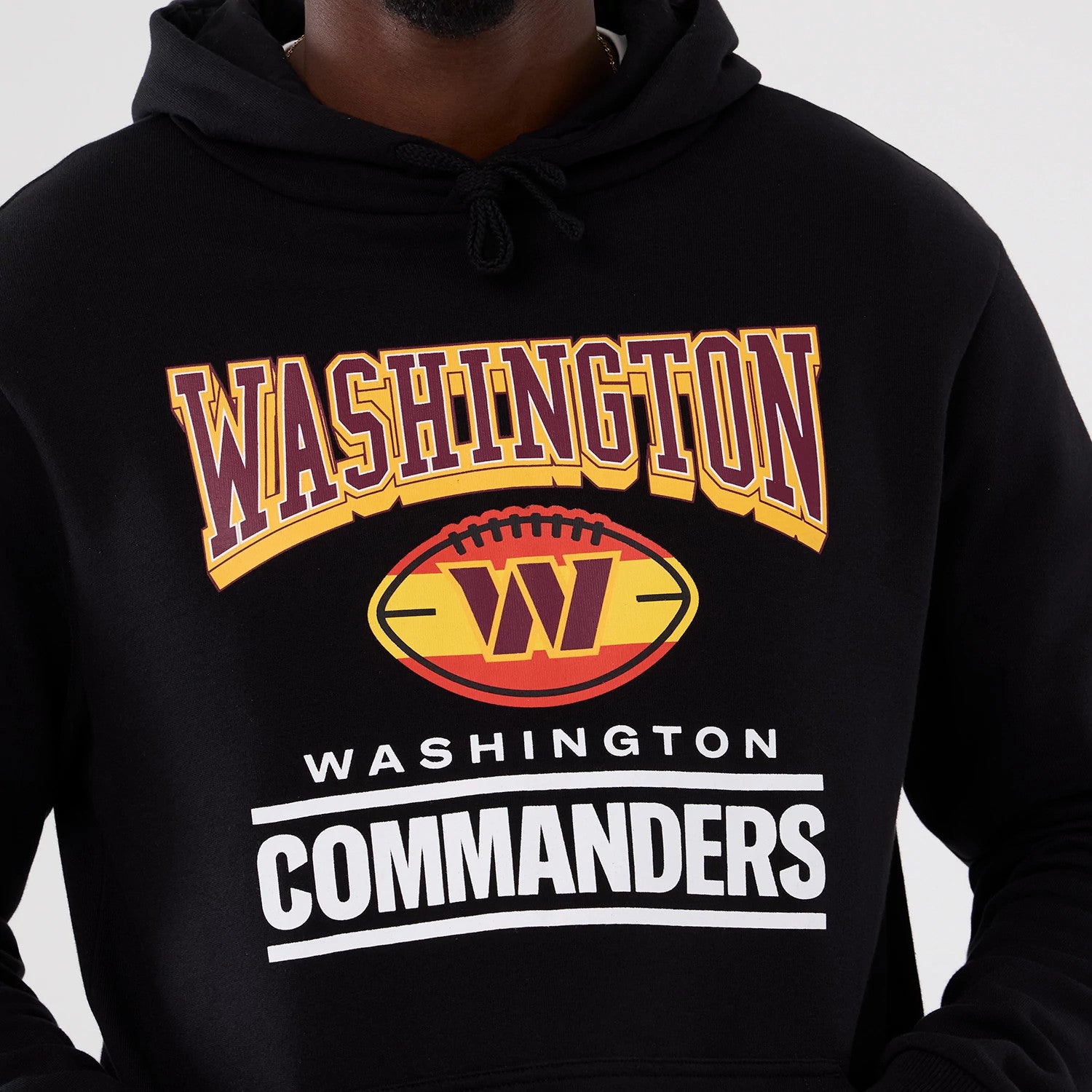 The Male model is wearing Washington Commanders NFL International Series Games 2025 Black Pullover Hoodie 3
