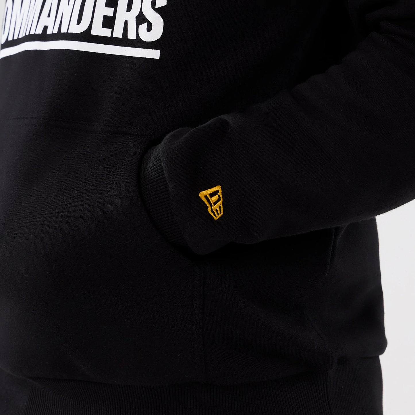 The Male model is wearing Washington Commanders NFL International Series Games 2025 Black Pullover Hoodie 4