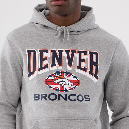 The Male model is wearing Denver Broncos NFL International Series Games 2025 Grey Pullover Hoodie 3