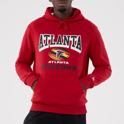 The Male model is wearing Atlanta Falcons NFL International Series Games 2025 Red Pullover Hoodie 3