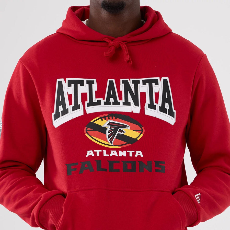 The Male model is wearing Atlanta Falcons NFL International Series Games 2025 Red Pullover Hoodie  6