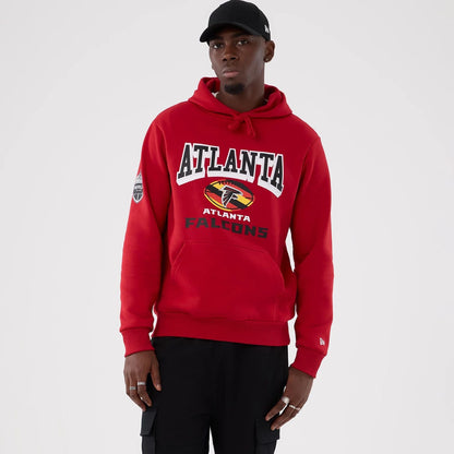 The Male model is wearing Atlanta Falcons NFL International Series Games 2025 Red Pullover Hoodie  1