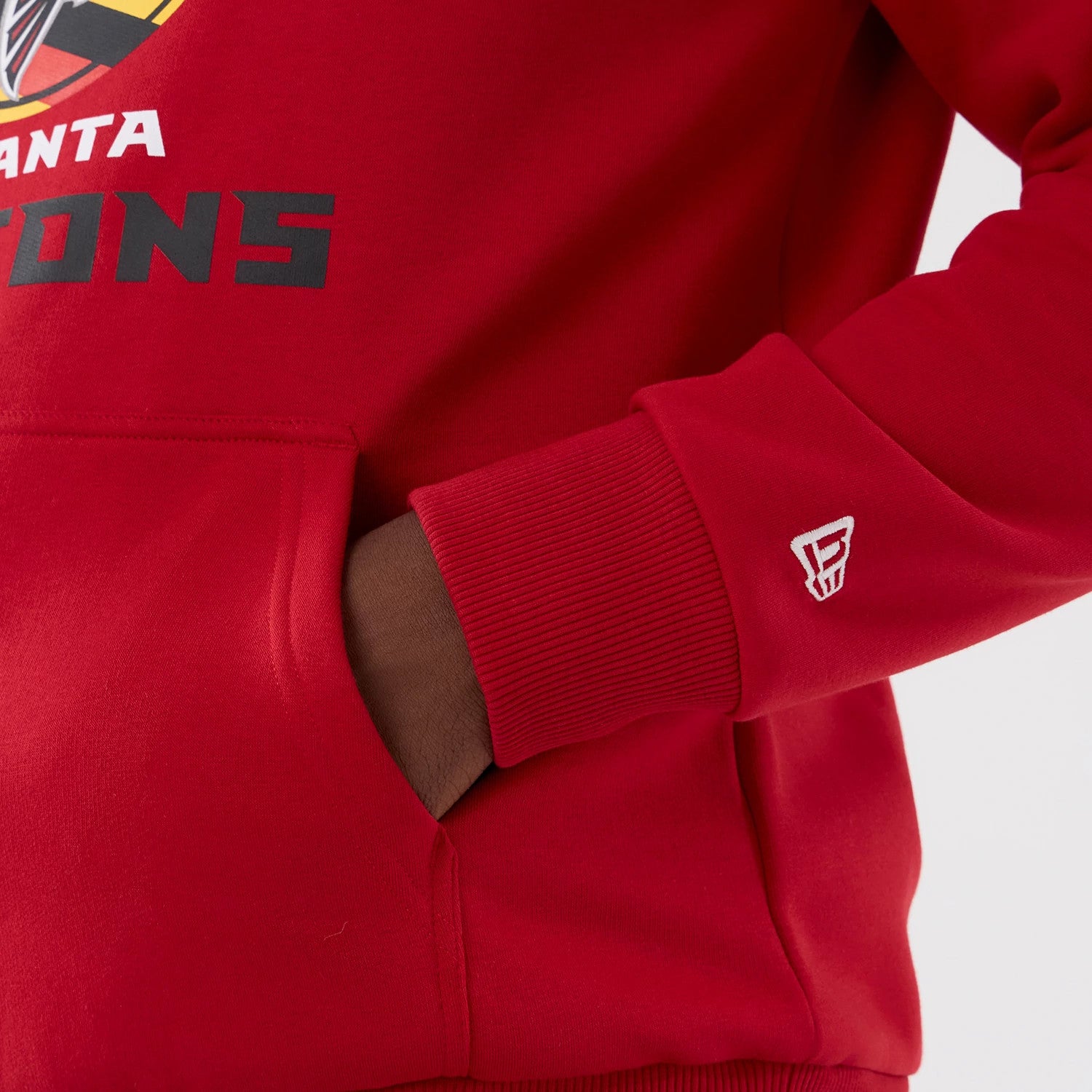 The Male model is wearing Atlanta Falcons NFL International Series Games 2025 Red Pullover Hoodie 4