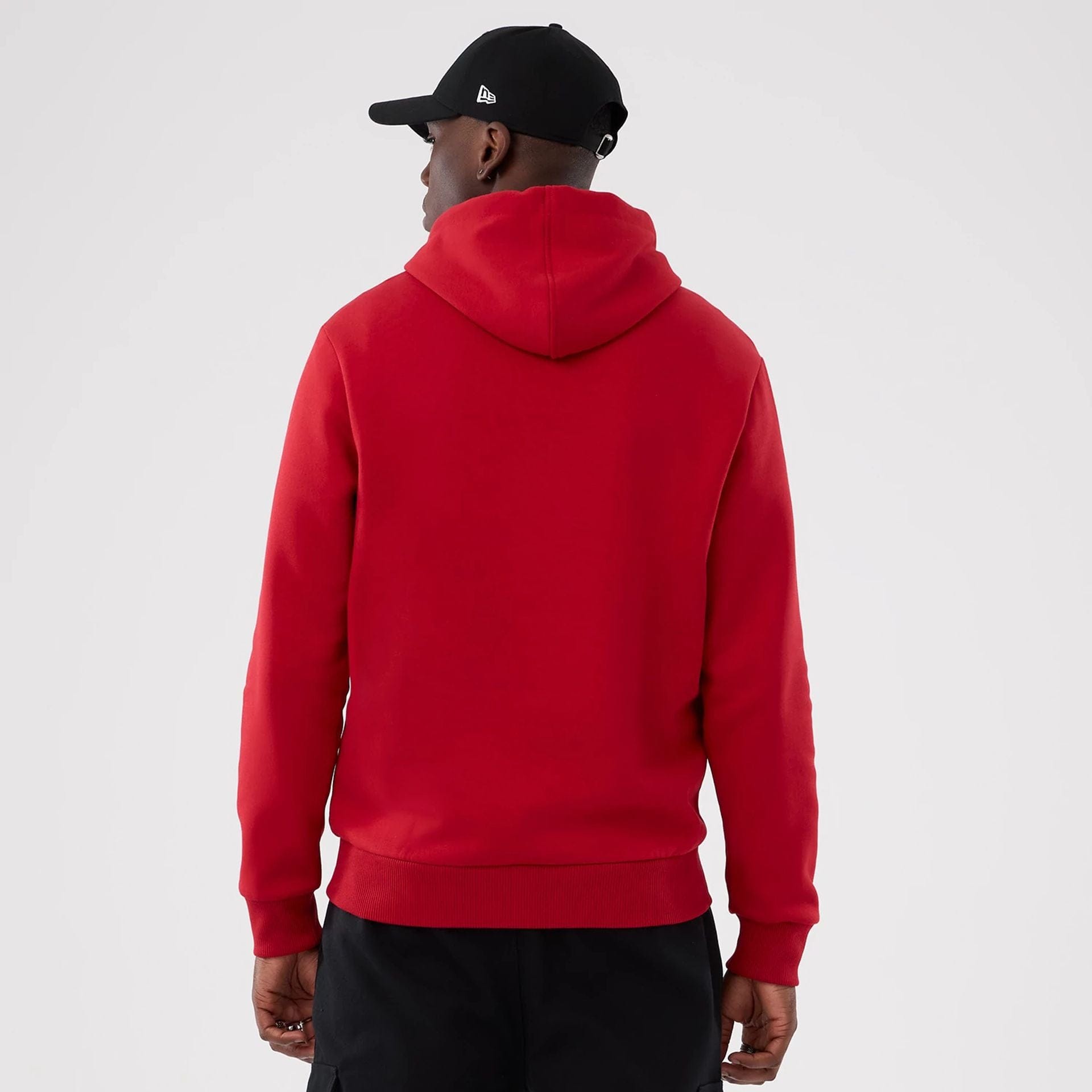 The Male model is wearing Atlanta Falcons NFL International Series Games 2025 Red Pullover Hoodie  2