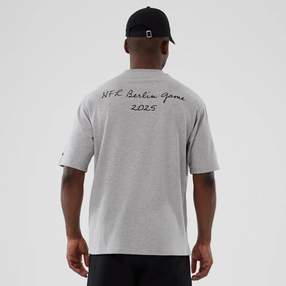 The Male model is wearing Atlanta Falcons NFL International Series Games 2025 Grey Premium T-Shirt 2