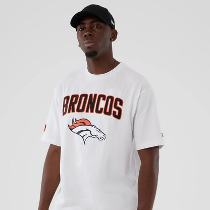 The Male model is wearing Denver Broncos NFL International Series Games 2025 White Premium T-Shirt  7