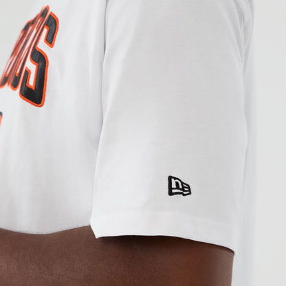 The Male model is wearing Denver Broncos NFL International Series Games 2025 White Premium T-Shirt  6