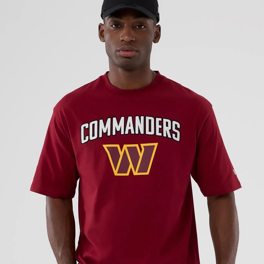 The Male model is wearing Washington Commanders NFL International Series Games 2025 Dark Red Premium T-Shirt  5