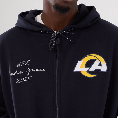 The Male model is wearing LA Rams NFL International Series Games 2025 Navy Premium Pullover Hoodie  6