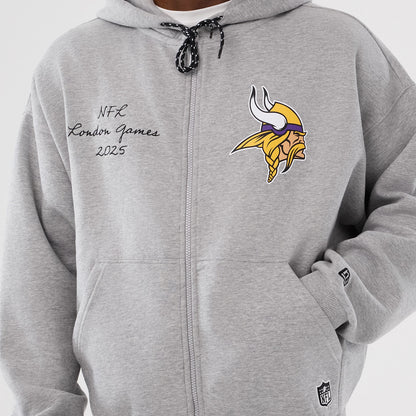 The Male model is wearing Minnesota Vikings NFL International Series Games 2025 Grey Premium Pullover Hoodie 3